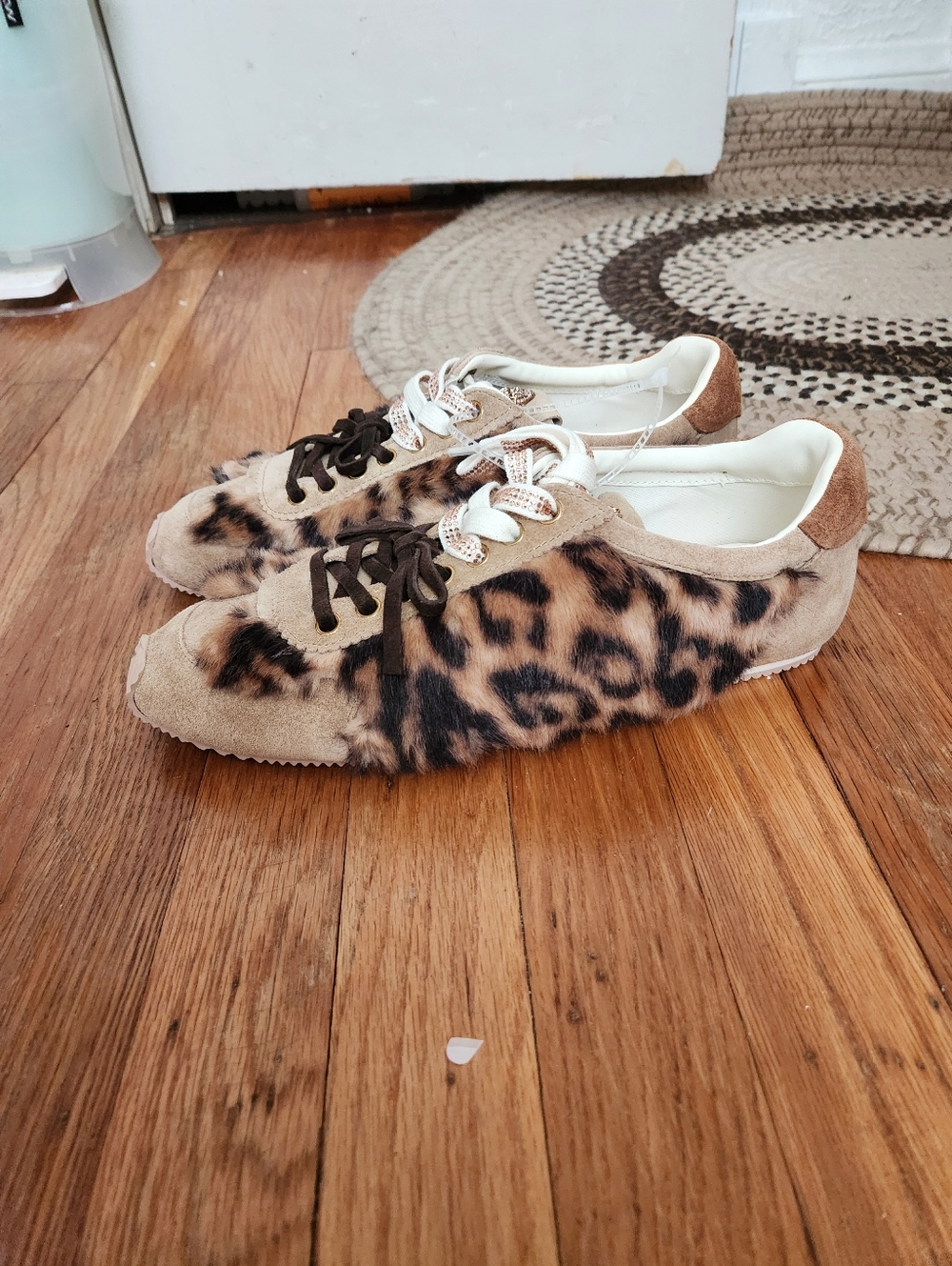 Kurt Geiger Leopard Print Faux Fur Lace-Up Sneakers - Tan